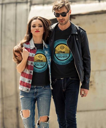 homme et femme portant des T-shirts EU HOG Rally
