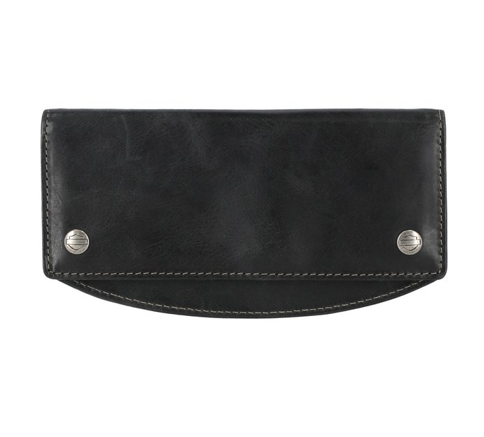 Men's Smooth Grain Flap Long Black Leather Wallet 1