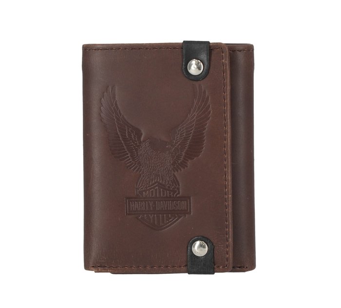 Men's Crazy Horse Eagle Trifold Brown Leather Wallet 1