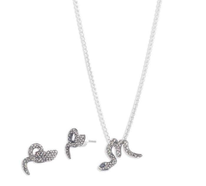 Women's Sterling Silver Pave Snake Necklace & Earring Set 1