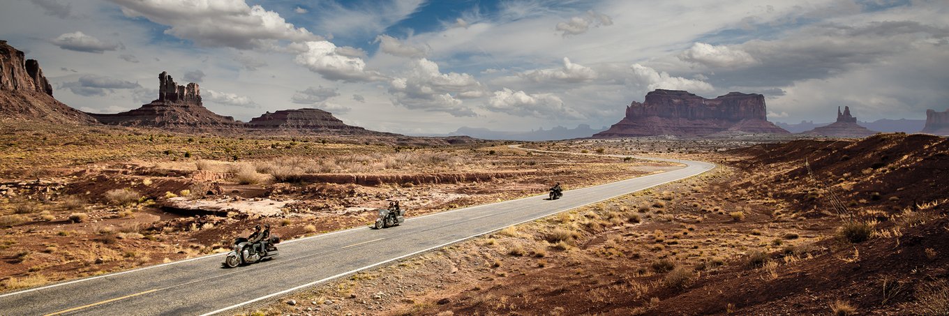 touring motorcycles riding through desert