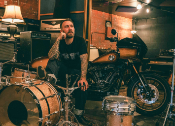 Jorma Vik sitting at his drum set