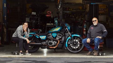 Jody Perewitz with their customized motorcycle