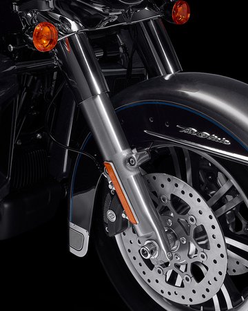 Responsive Front and Rear Suspension 114 on a 2022 Tri Glide Ultra motorcycle