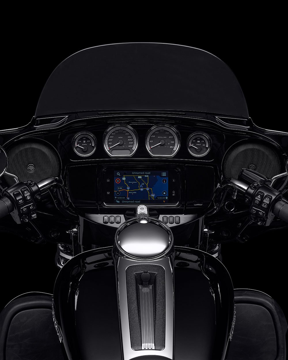 Sistema infotainment Boom Box GTS em uma motocicleta Ultra Limited
