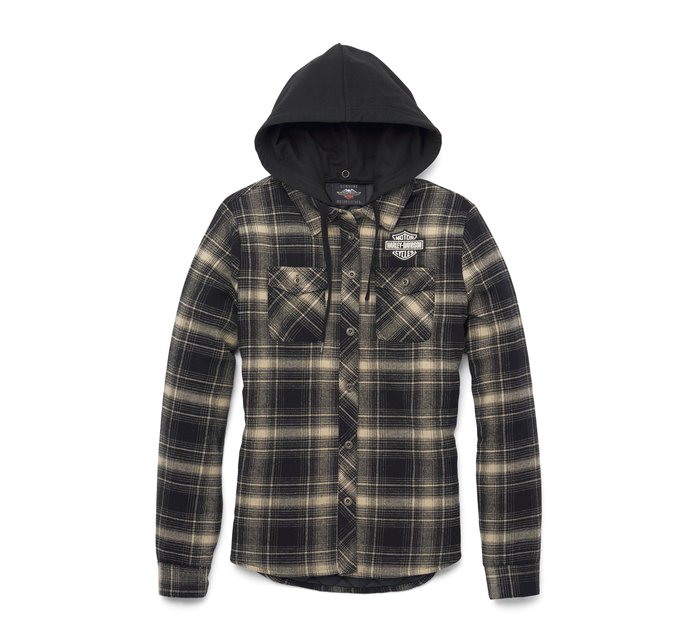 Women's Bar & Shield Flannel Shirt Jacket w/ Removable Hood 1