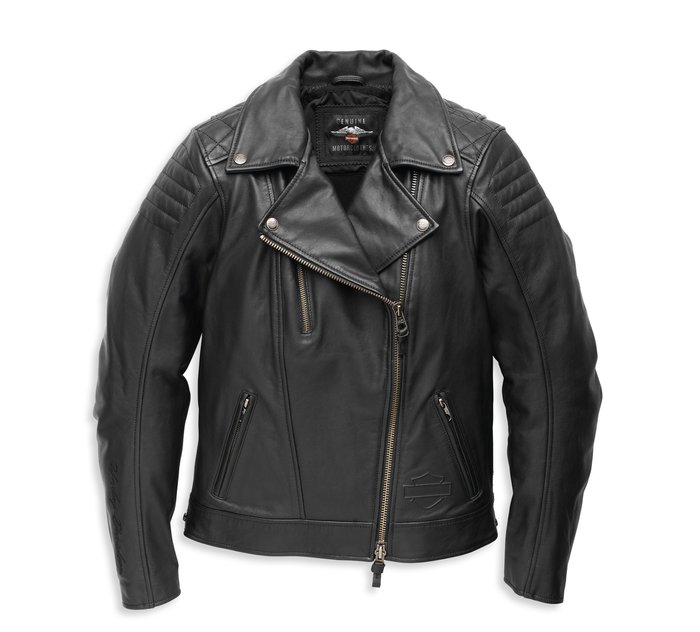 Women's Bezel Biker Collar Leather Jacket 1