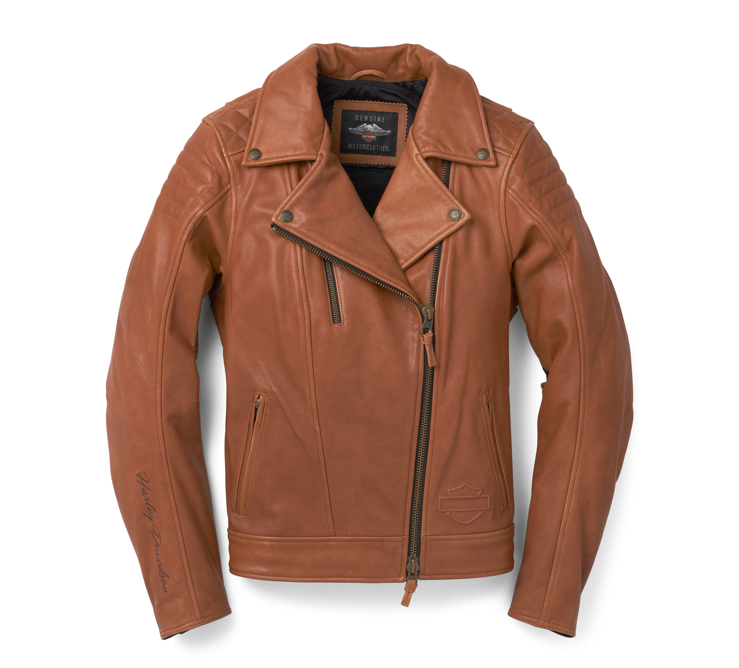 Women's Bezel Biker Collar Leather Jacket - Tortoise Shell