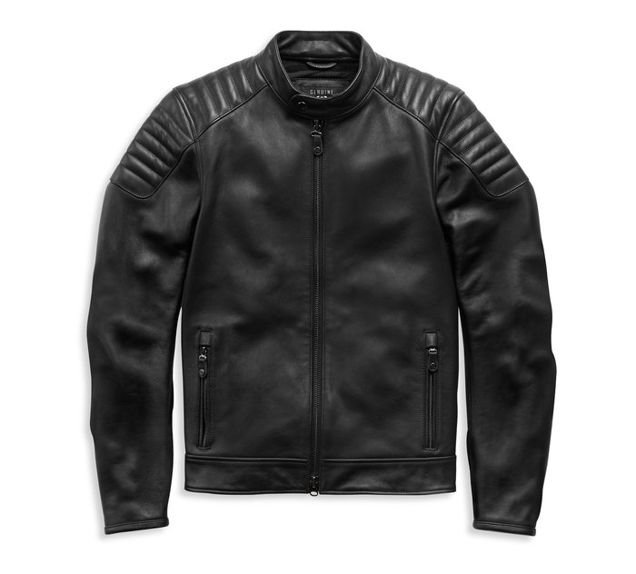 Men's Embossed Logo Padded Biker Leather Jacket 1