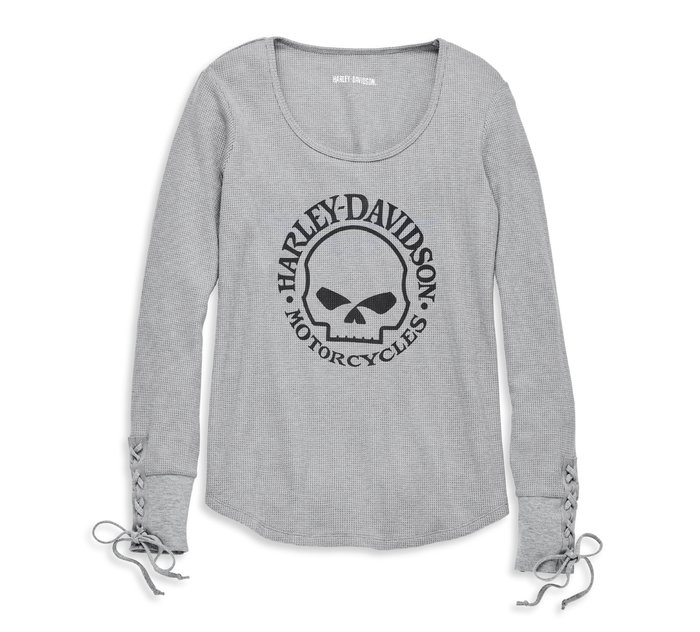 Women's Willie G Skull Laced Detail Waffle Knit Top 1