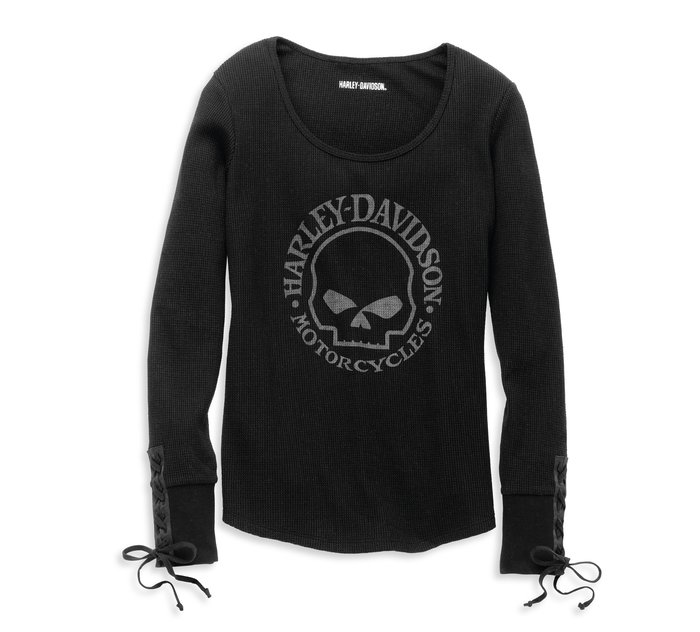 Women's Willie G Skull Laced Detail Waffle Knit Top 1