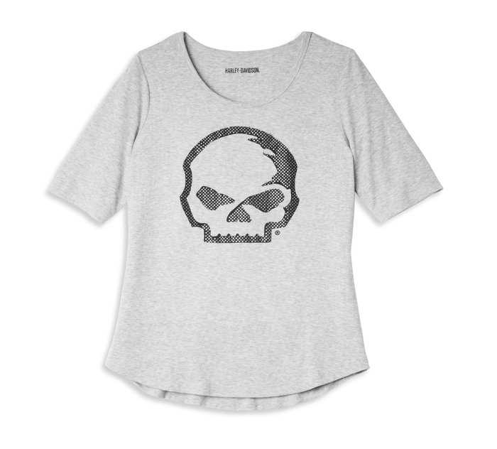 T-shirt graphique à encolure dégagée Willie G Skull avec strass pour femmes 1