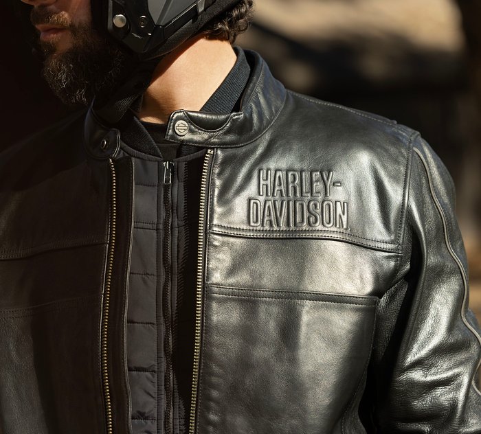Harley-Davidson Men's H-D Flex Layering System Café Racer Leather Jacket Outer Layer, Black - 4XL