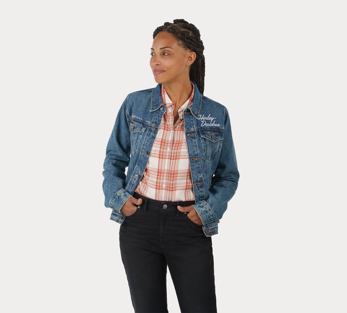 Women's Essential Bar & Shield Denim Jacket - Medium Indigo