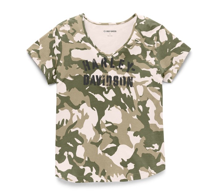 T-shirt à col en V Salute Camouflage pour femmes 1