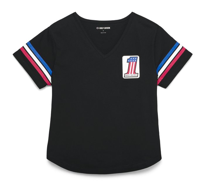 T-shirt #1 Sleeve Stripe à col en V pour femmes 1