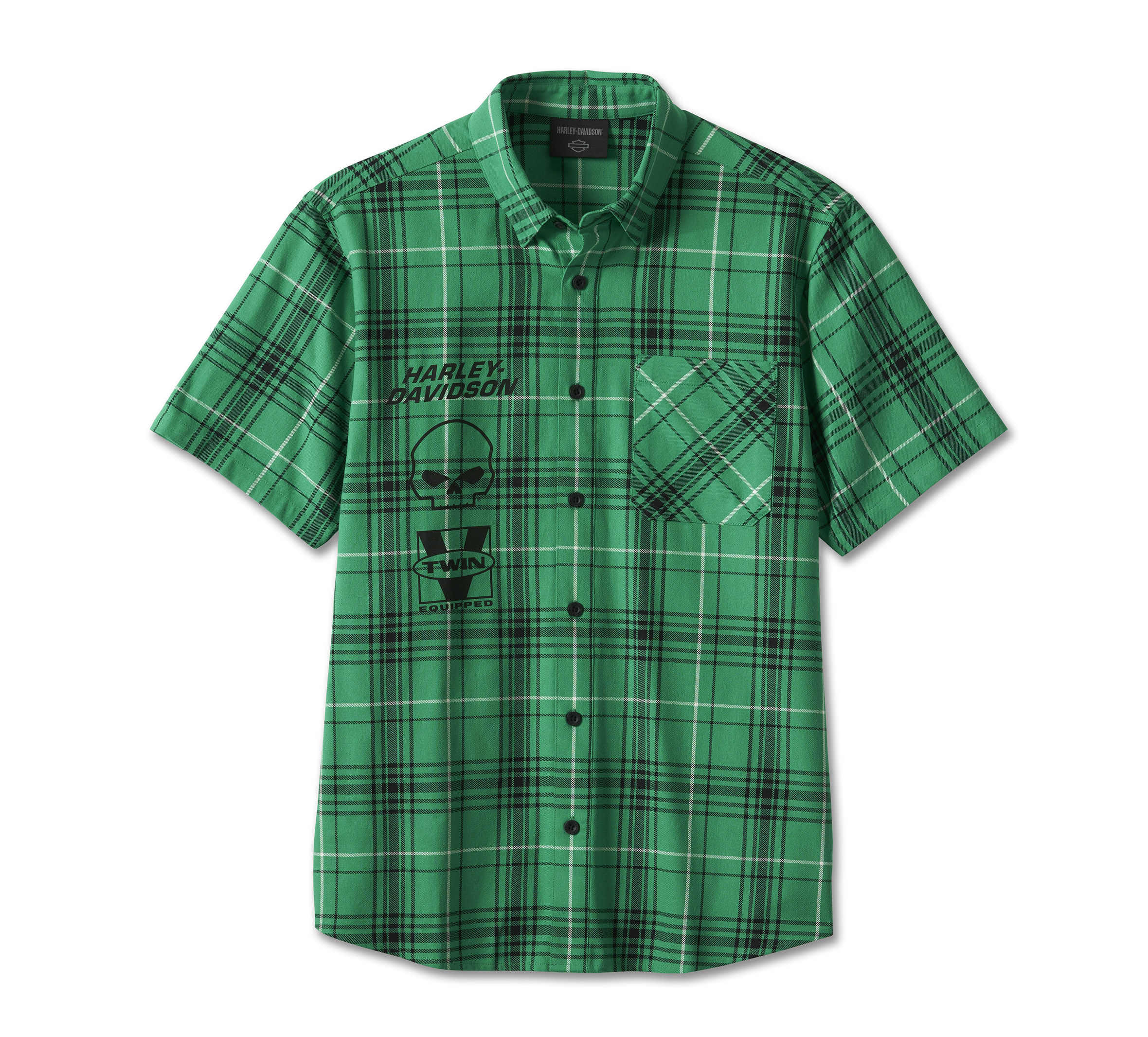 Men's Willie G Skull Plaid Shirt - Green Plaid