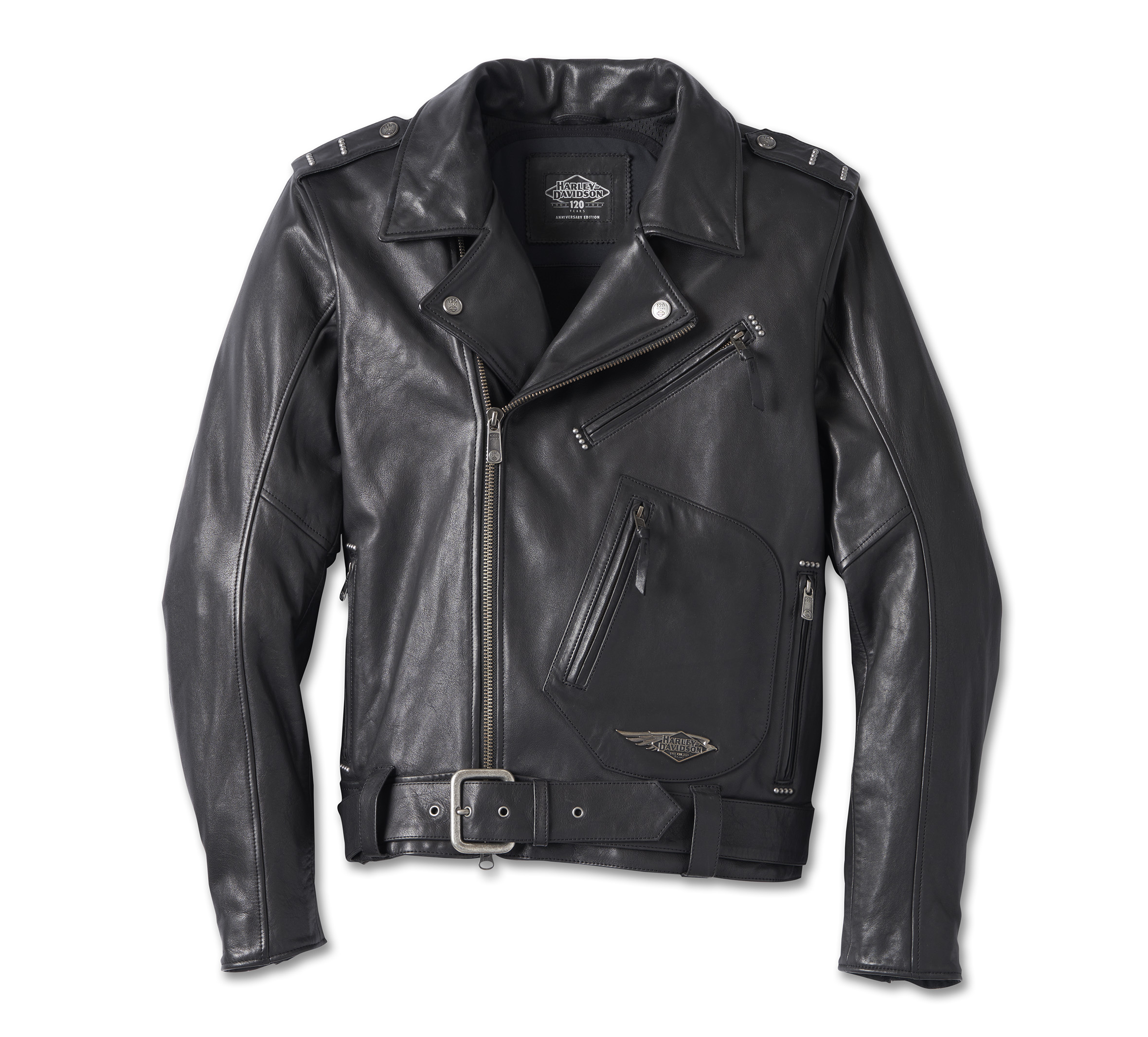 Harley-Davidson Men's 120th Anniversary Cycle Champ Leather Biker Jacket, Black - Medium