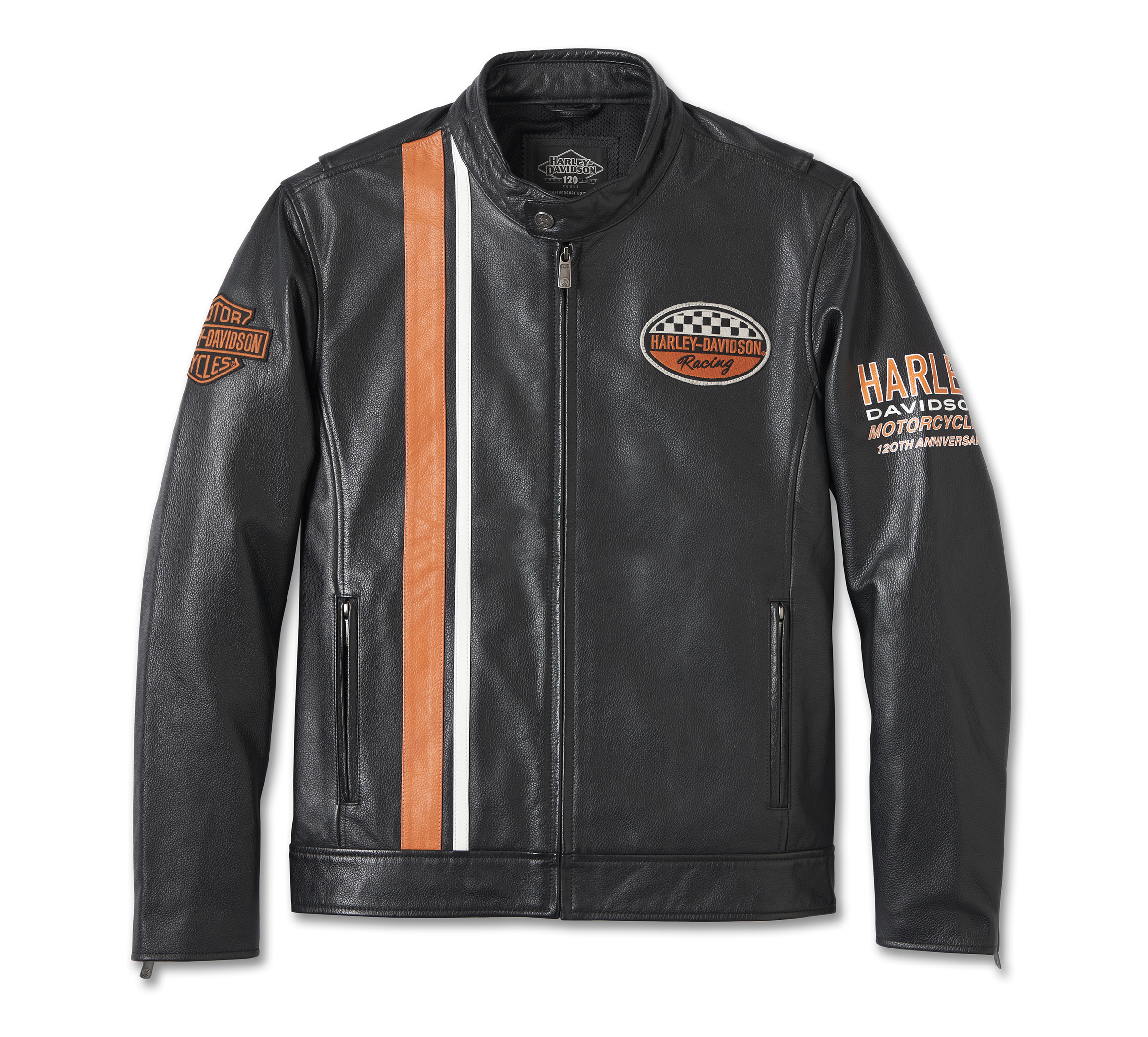 Harley-Davidson Men's 120th Anniversary Cycle Champ Leather Biker Jacket, Black - Medium