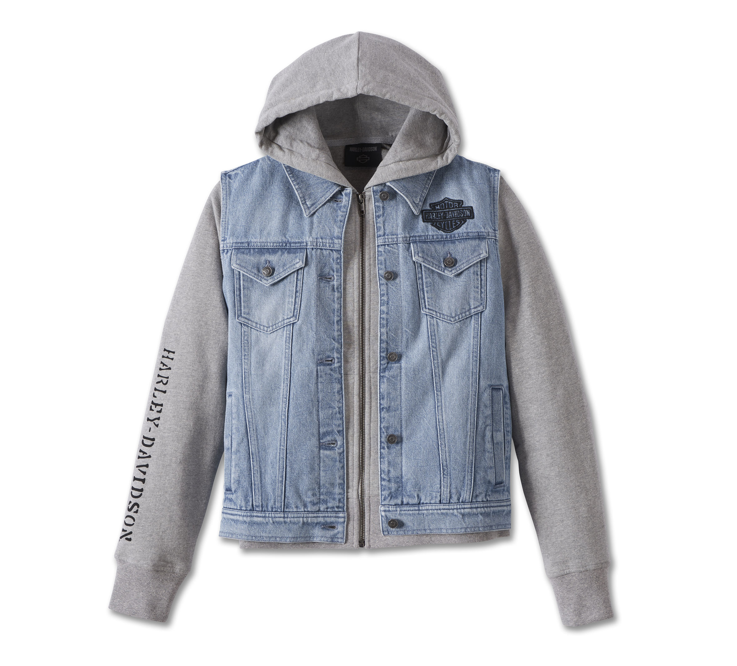 No Boundaries Men's and Big Men's Hooded Denim Jacket, up to Size