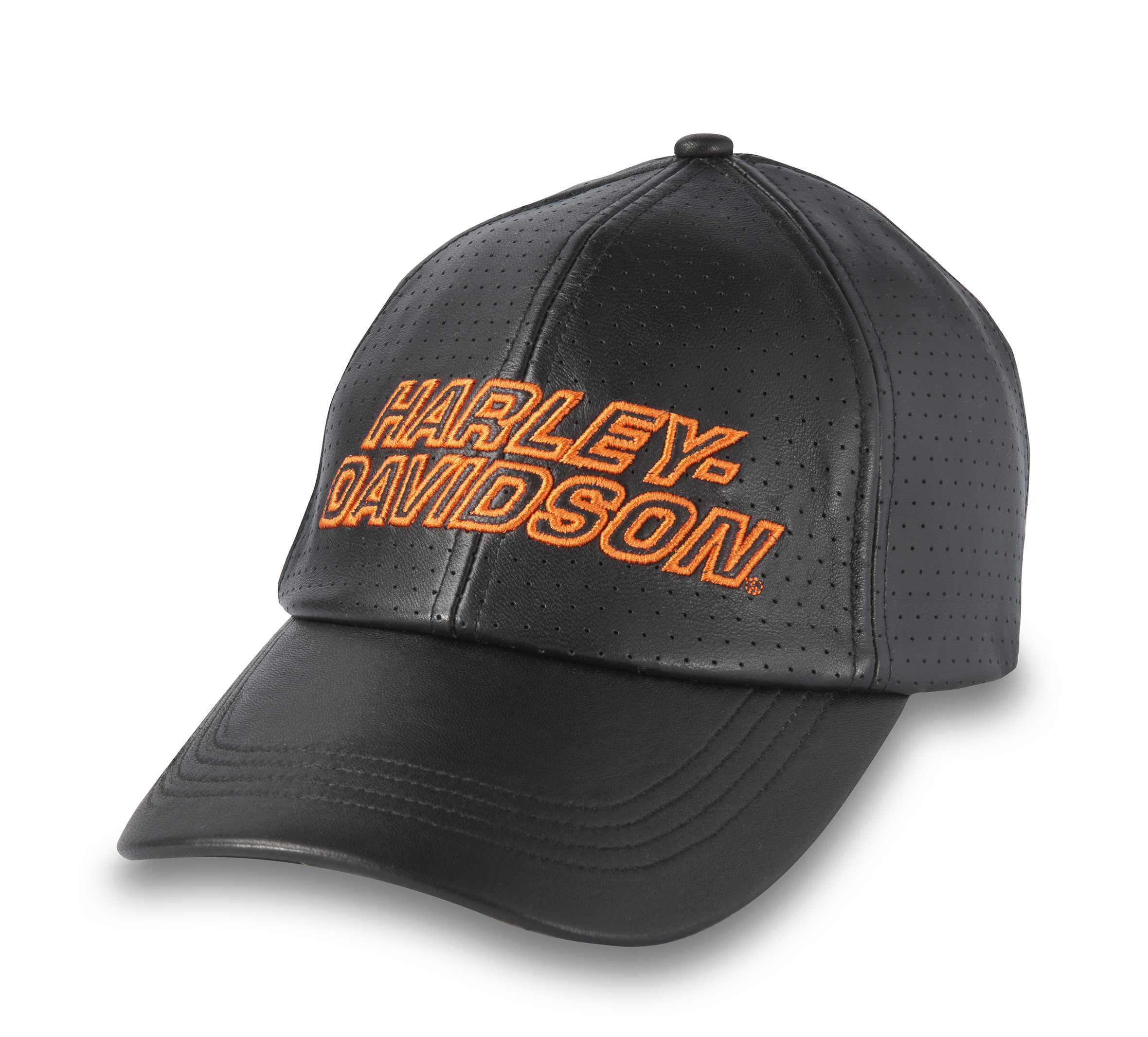 Harley-Davidson Factory Perforated Leather Baseball Cap, Black