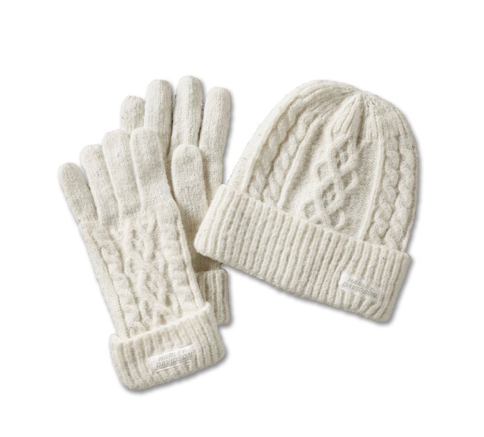 Women's Laced Up Hat & Glove Gift Set 1