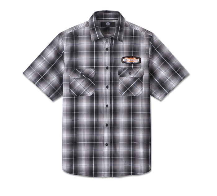 Men's Button Down Grey Plaid Mechanics Shirt 1
