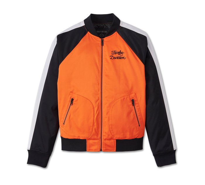Sedona Orange Satin Bomber Jacket para mujer 1