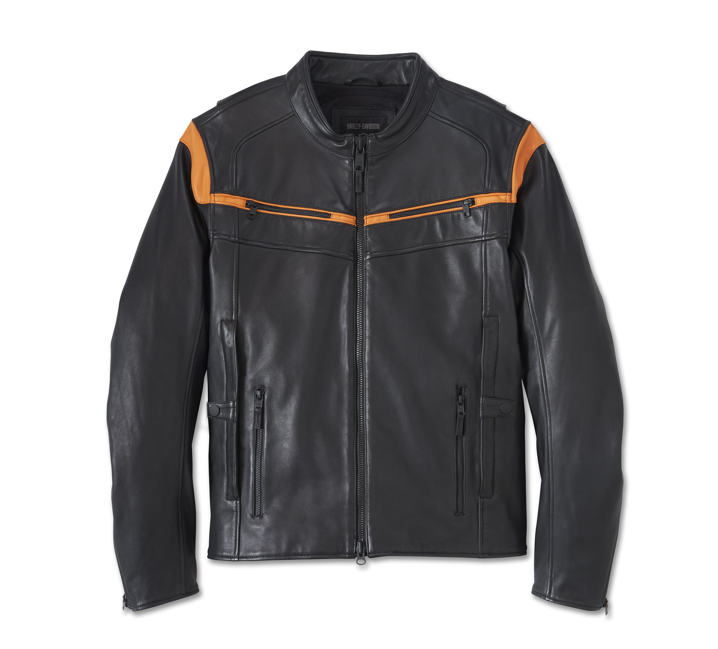 Men's Capitol Triple Vent System 2.0 Leather Jacket - Harley Black & Harley  Orange