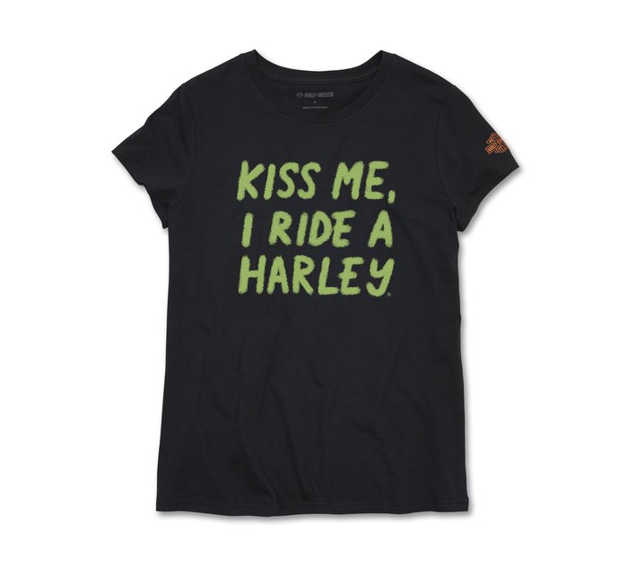 Women's St. Patrick's Day Kiss Me I Ride a Harley Tee 1