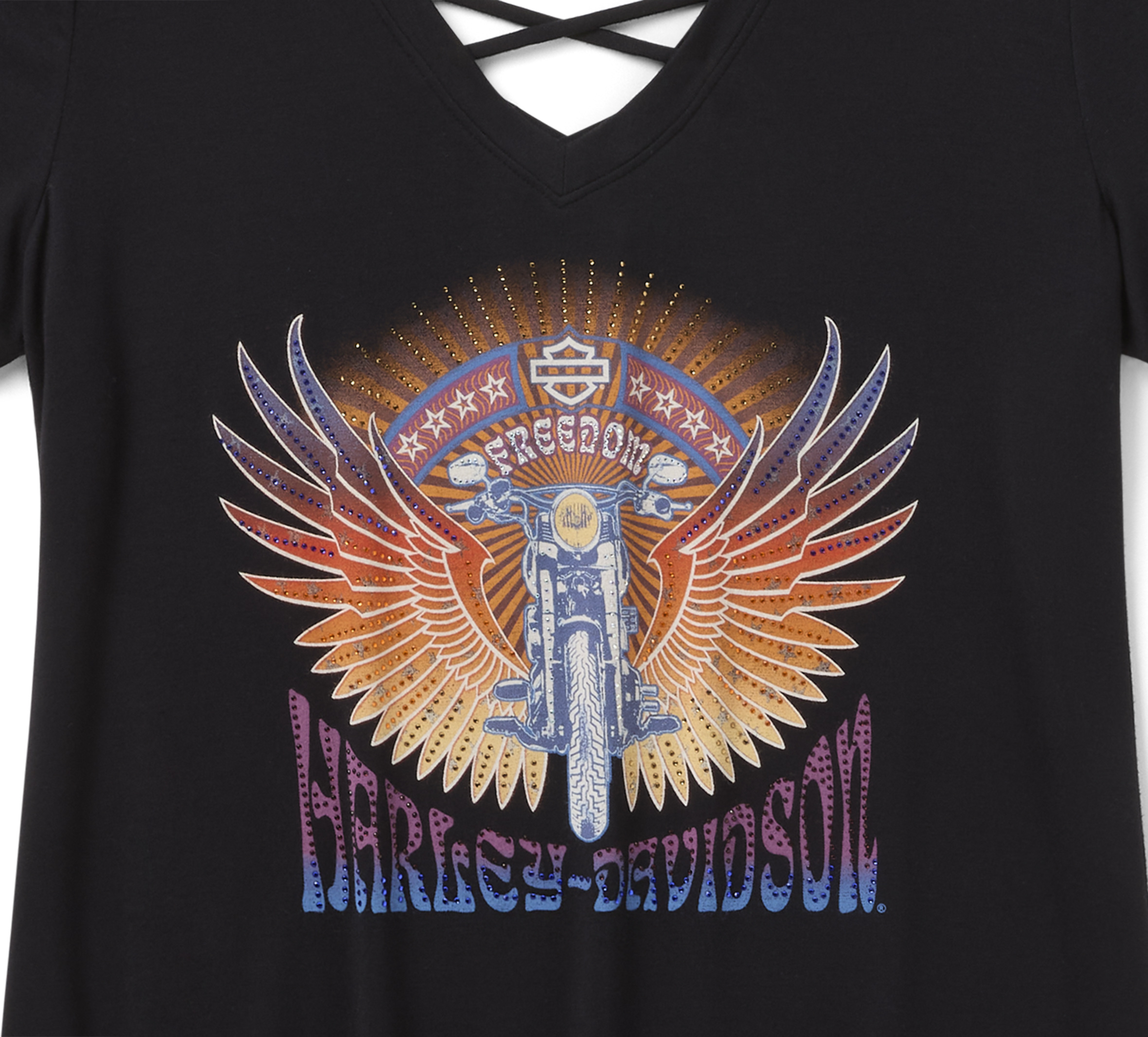 Women's Bling Sunset Ride Short Sleeve Laced Back Tee | Harley