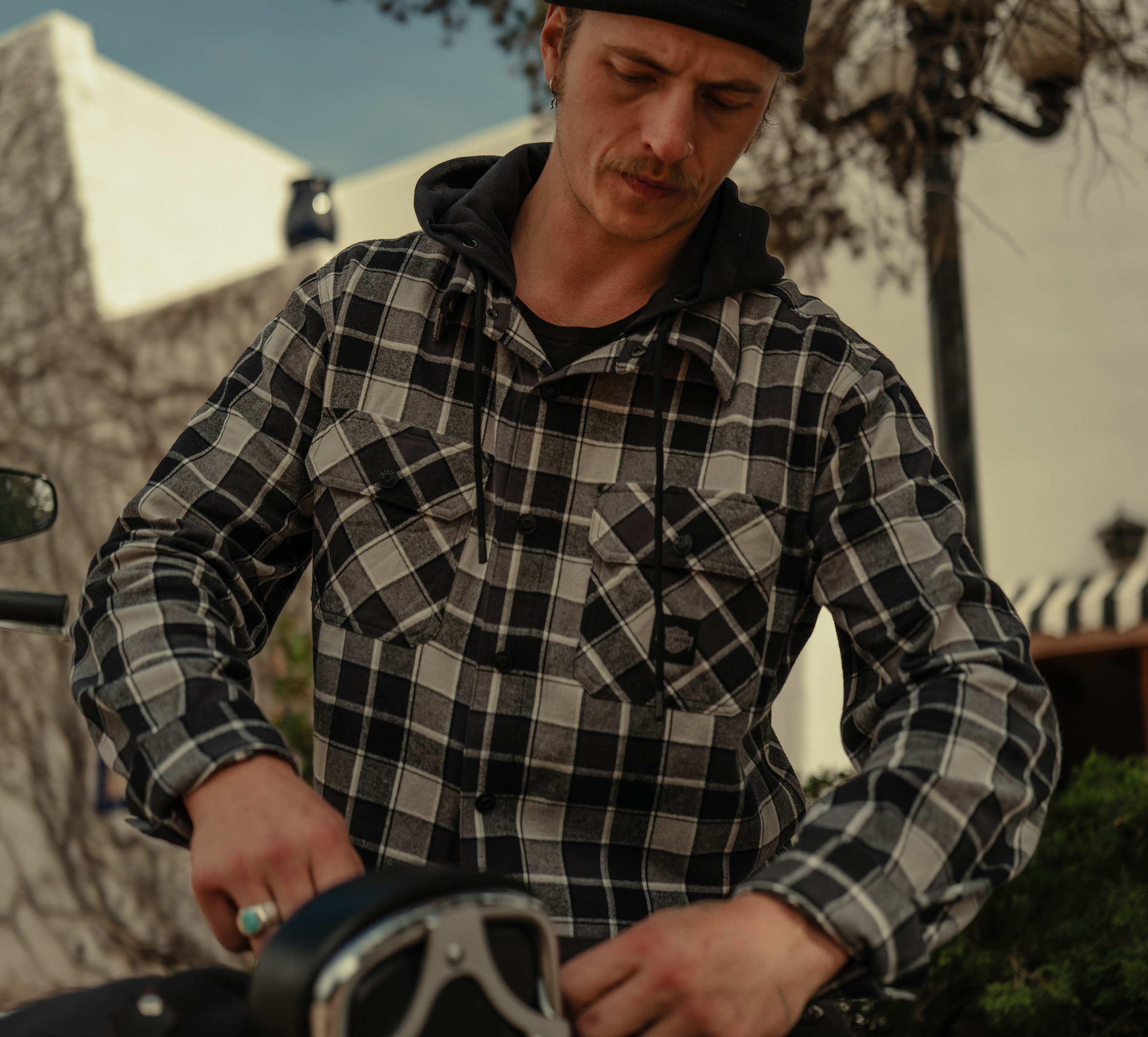 Hooded Plaid Long Sleeve Shirt voor mannen