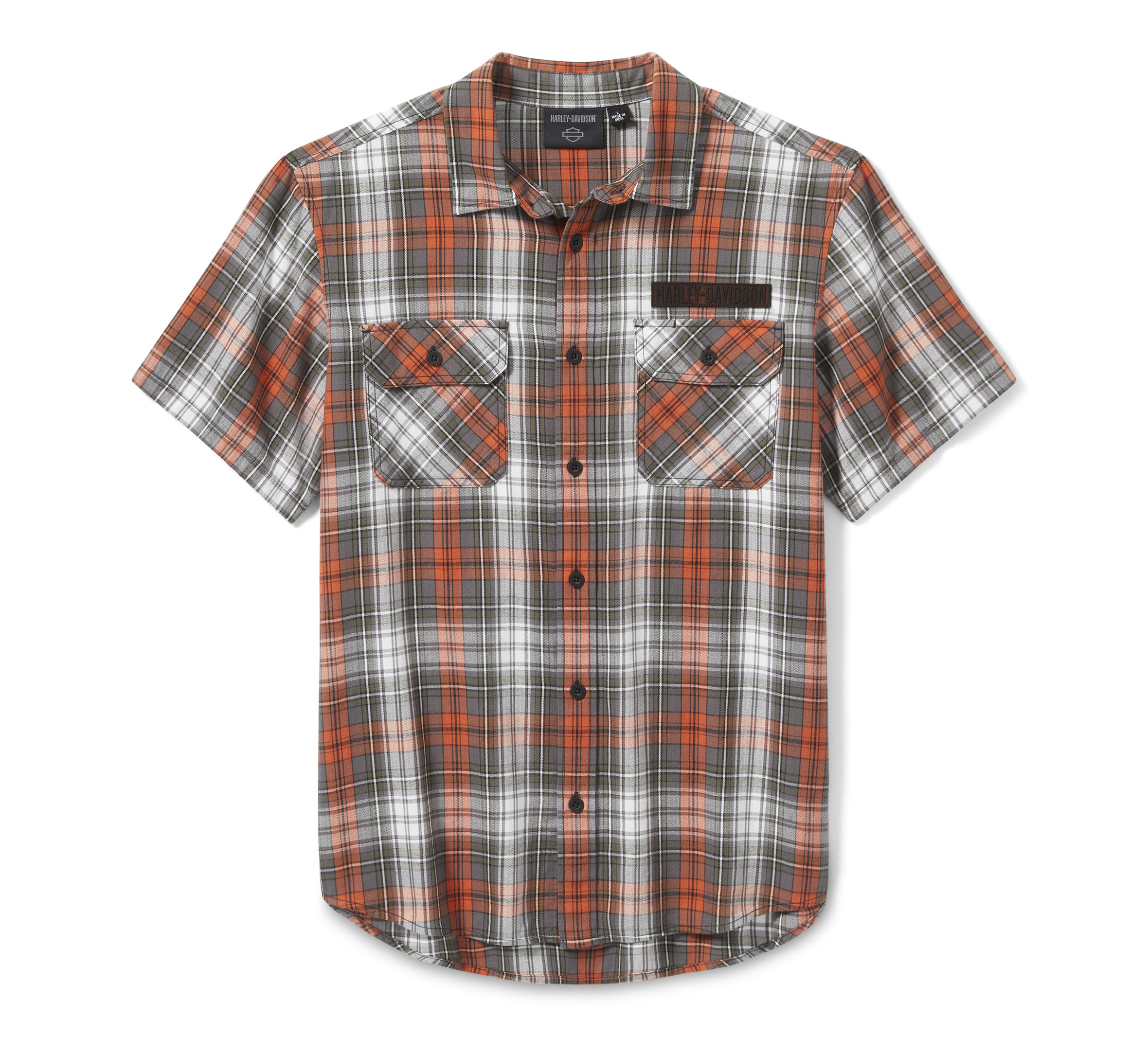 Men's Block Font Yarn Dyed Plaid Shirt