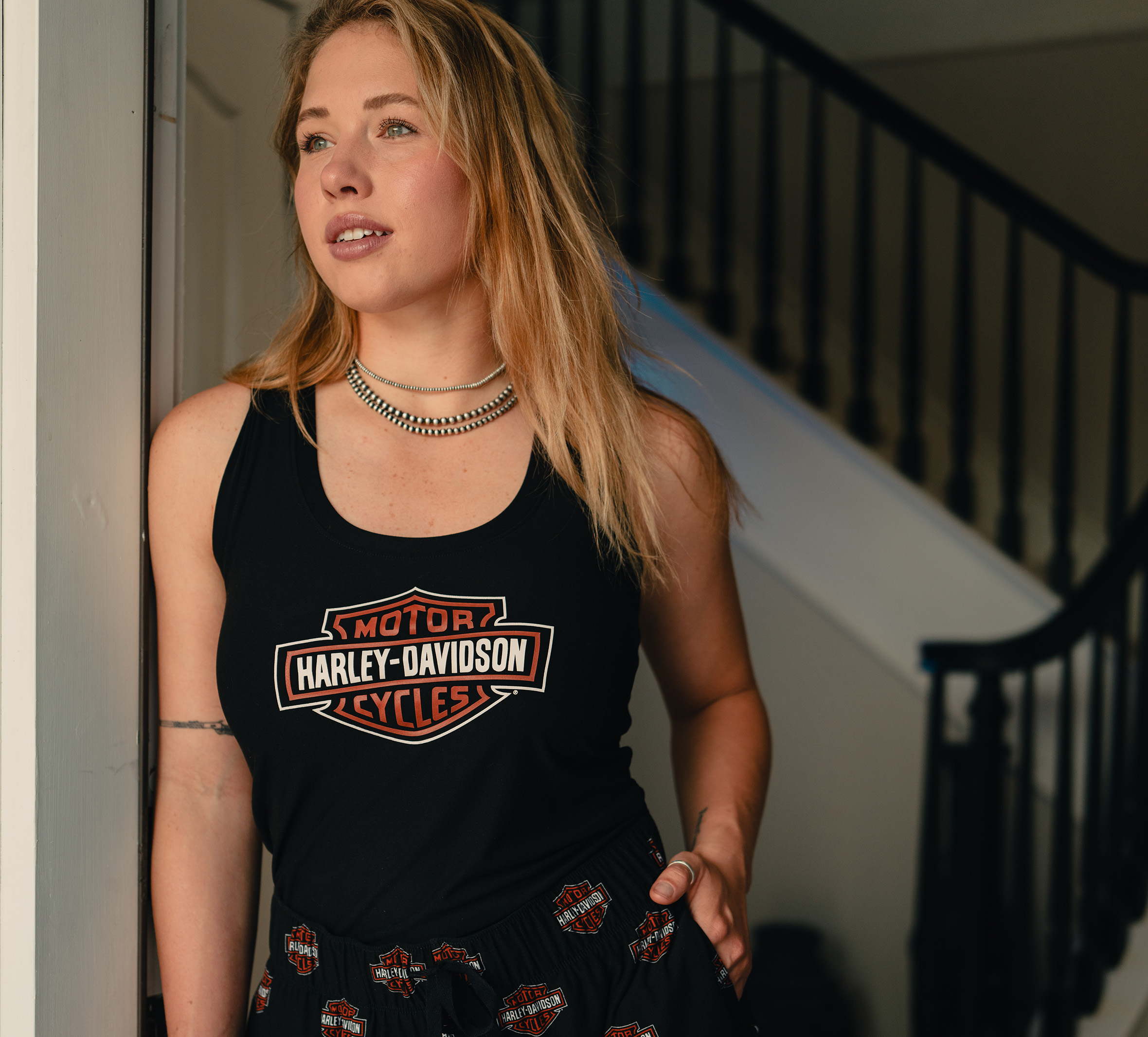 Women's Bar & Shield Print Pajama Short Set