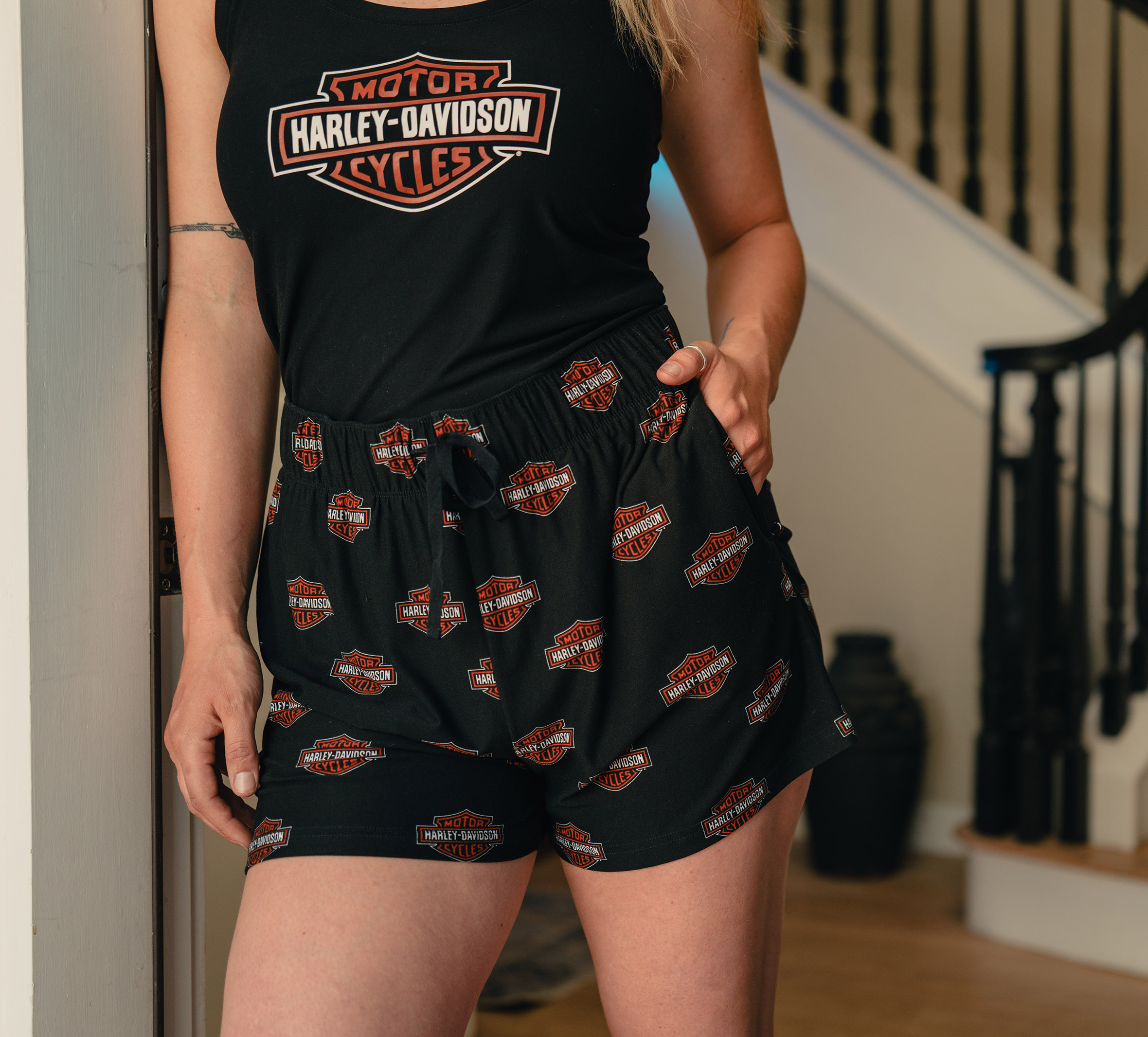 Women's Bar & Shield Print Pajama Short Set