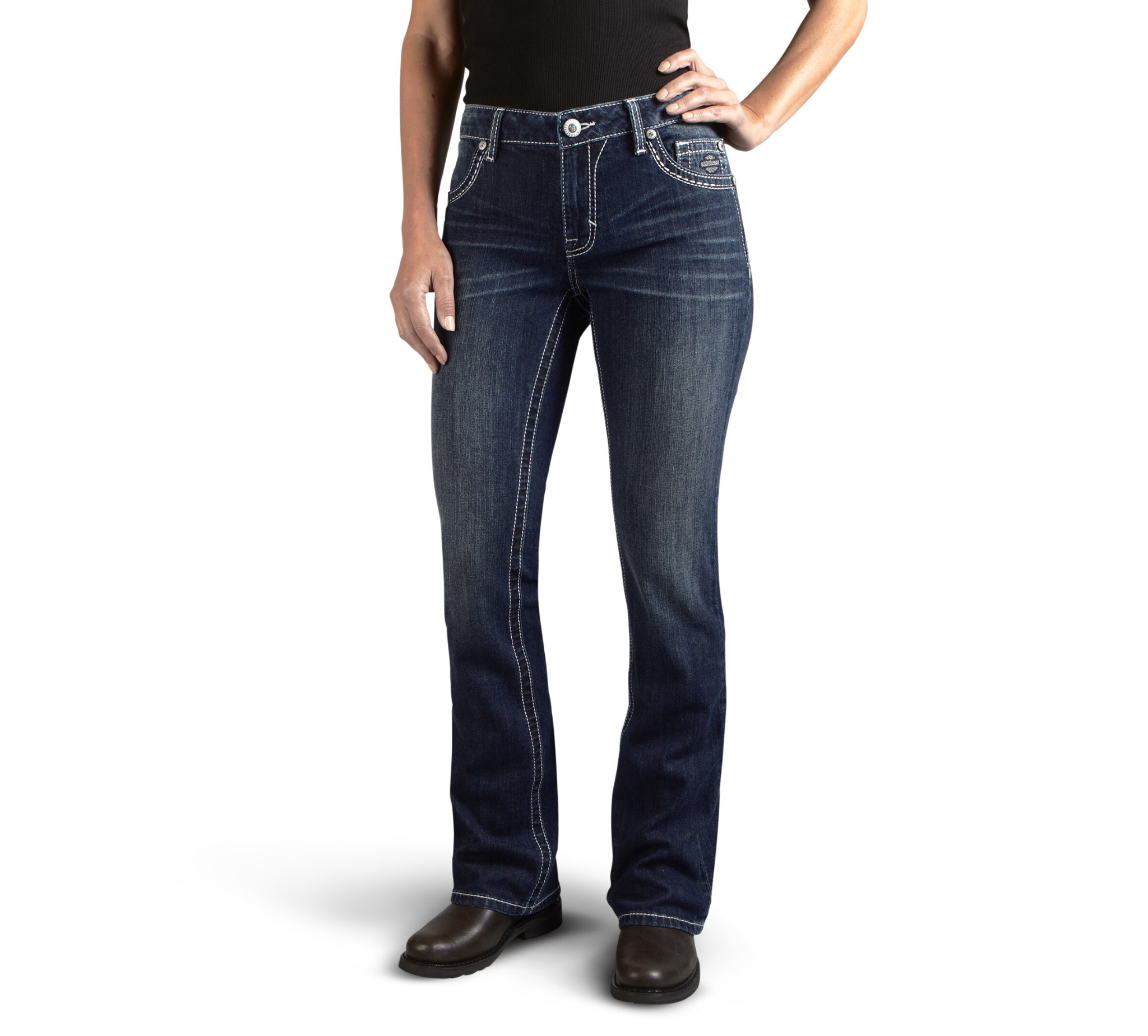 Women's Curvy Boot Cut Embellished Logo Mid-Rise Jeans | Harley ...