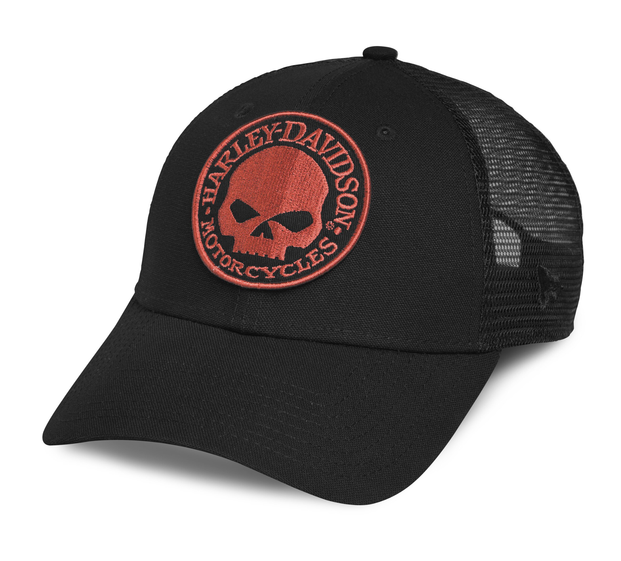 Harley-Davidson Men's Orange Willie G Skull Trucker Cap, Black