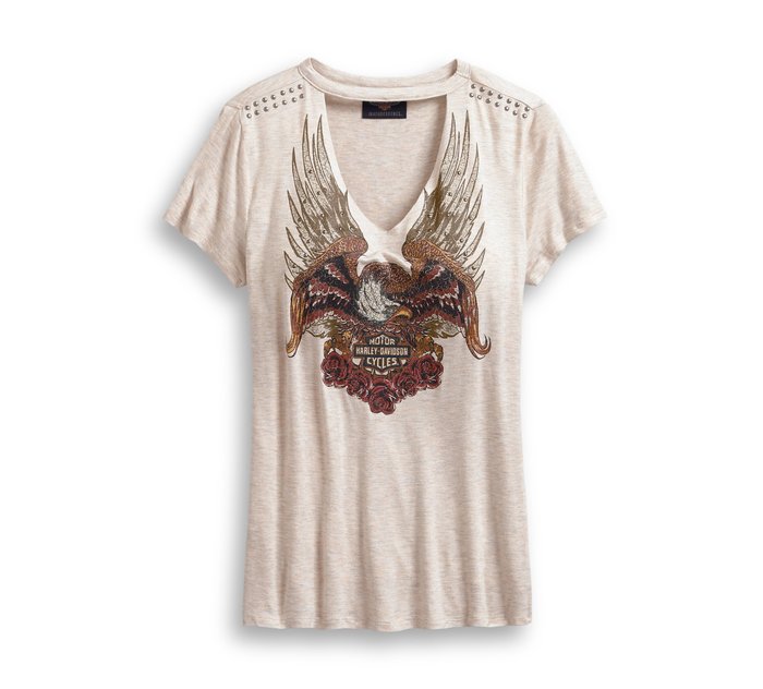 Women's Studded Eagle & Roses Tee 1