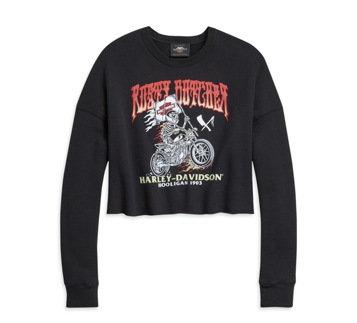 Women's Harley-Davidson x Rusty Butcher Raise The Flag Cropped Pullover Sweatshirt 1
