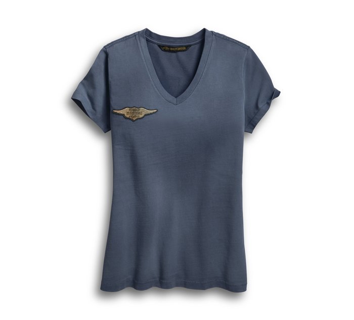 Women's Embroidered Eagle V-Neck Tee 1