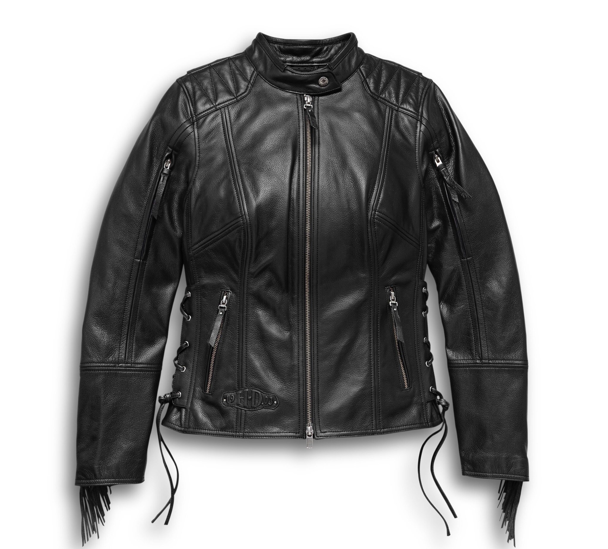 Ladies Women's Cowhide Black Leather Biker Motorcycle Jacket Fringe  SIZES XS-5X