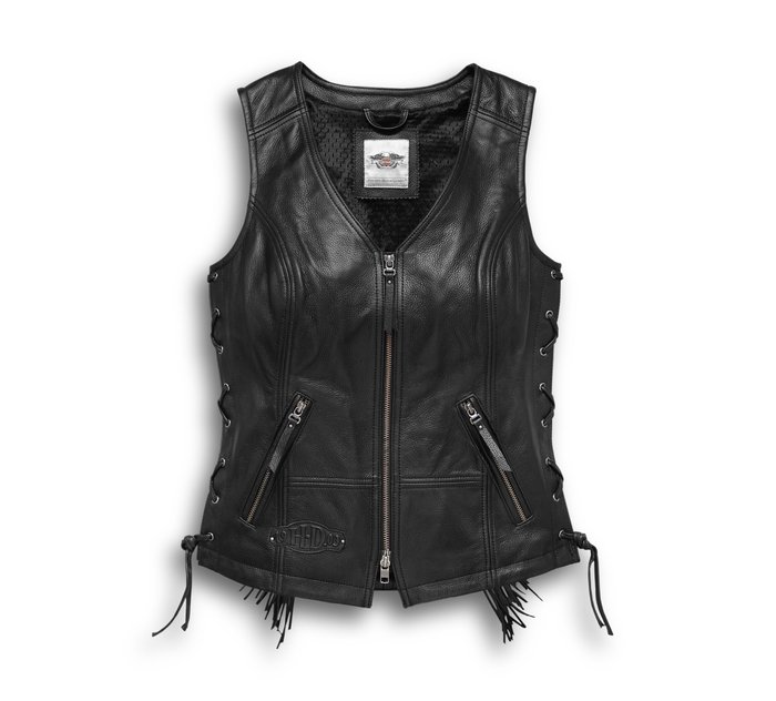 Women motorcycle vest White Leather