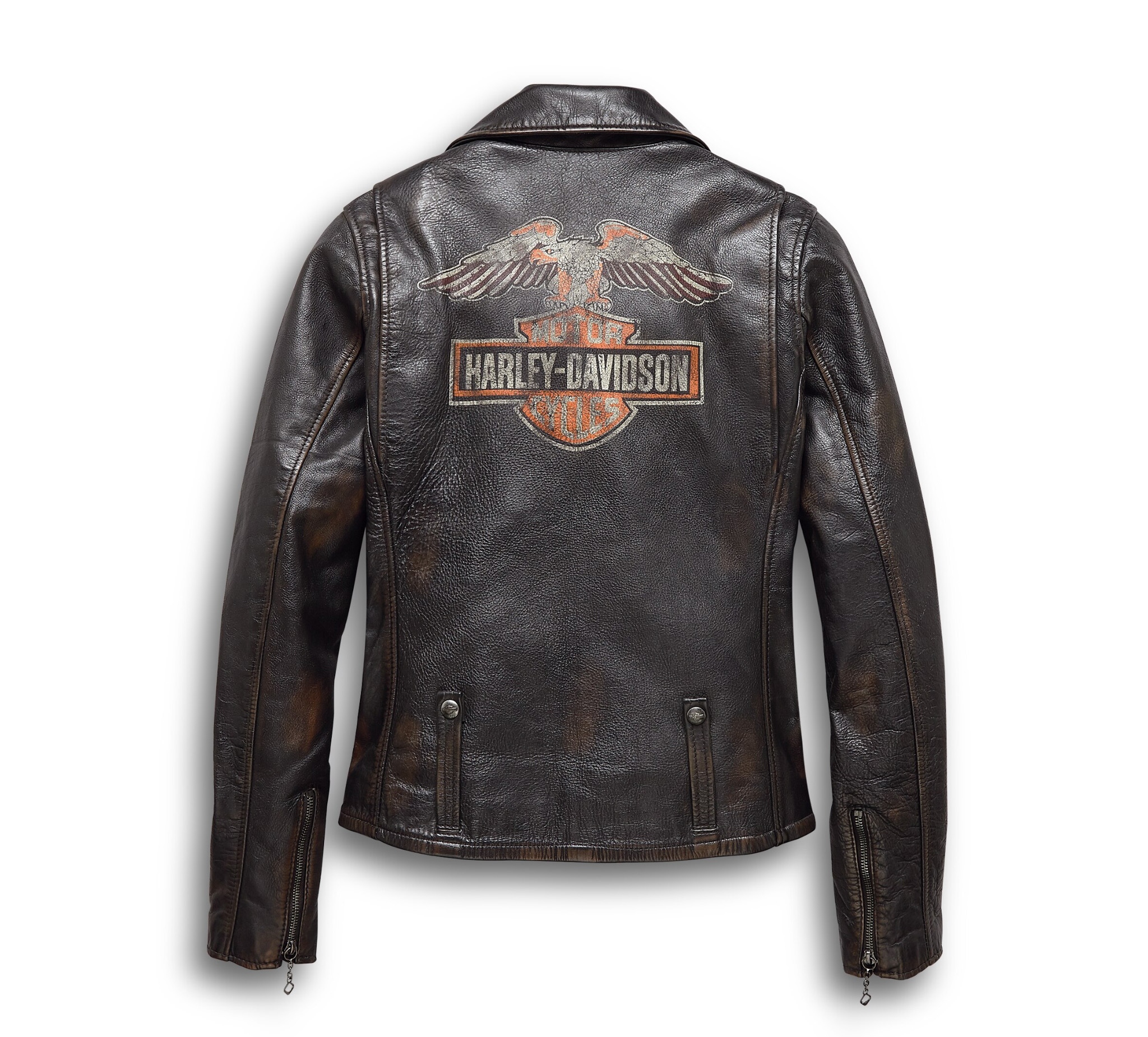 Women's Eagle Logo Distressed Leather Biker Jacket | Harley