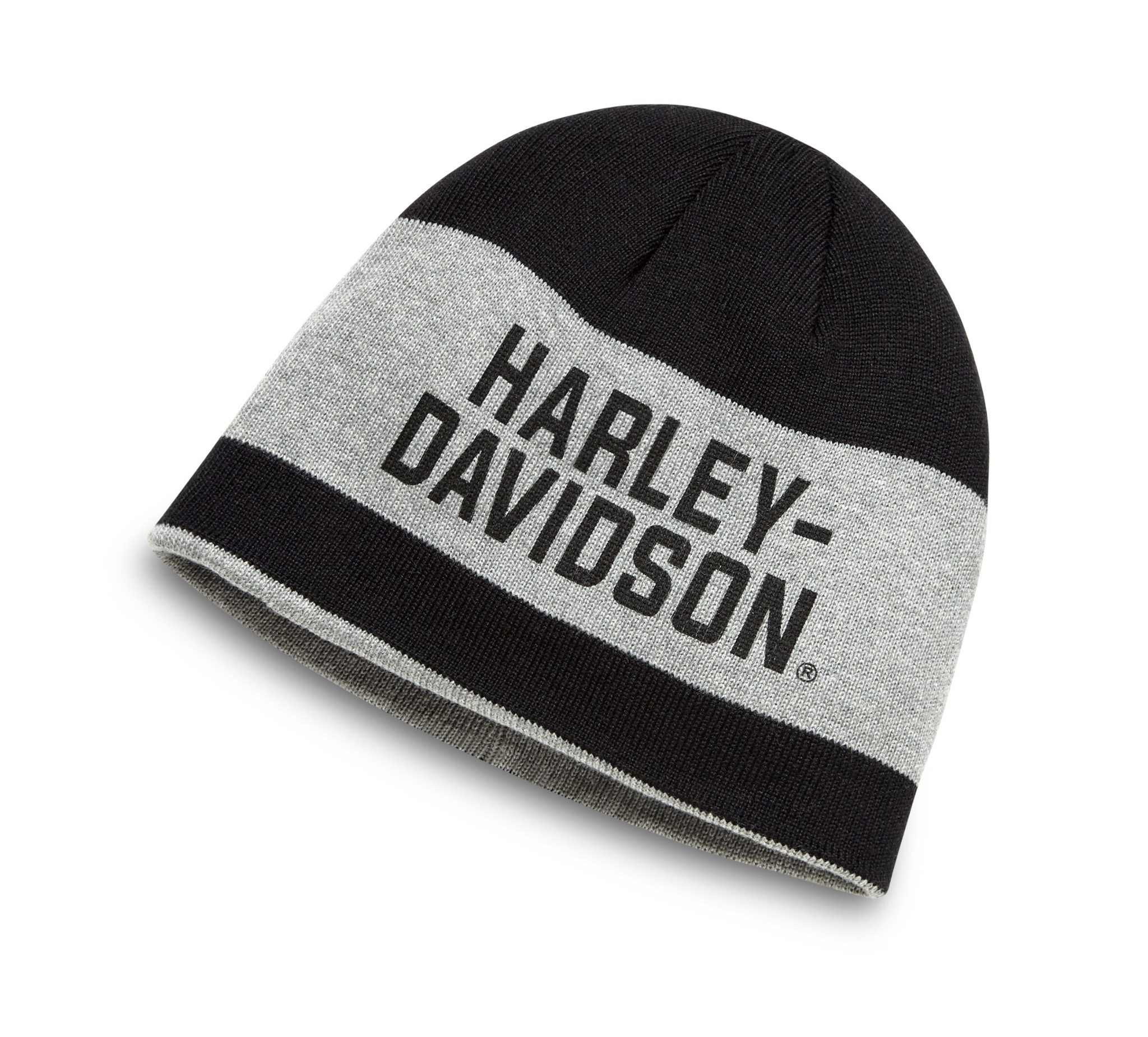 Wide Stripe Reversible Knit Hat - Black with Grey | Harley-Davidson USA