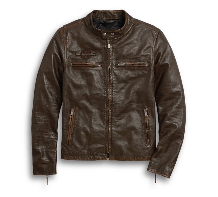 Men's Distressed Print Leather Jacket - Slim Fit 1