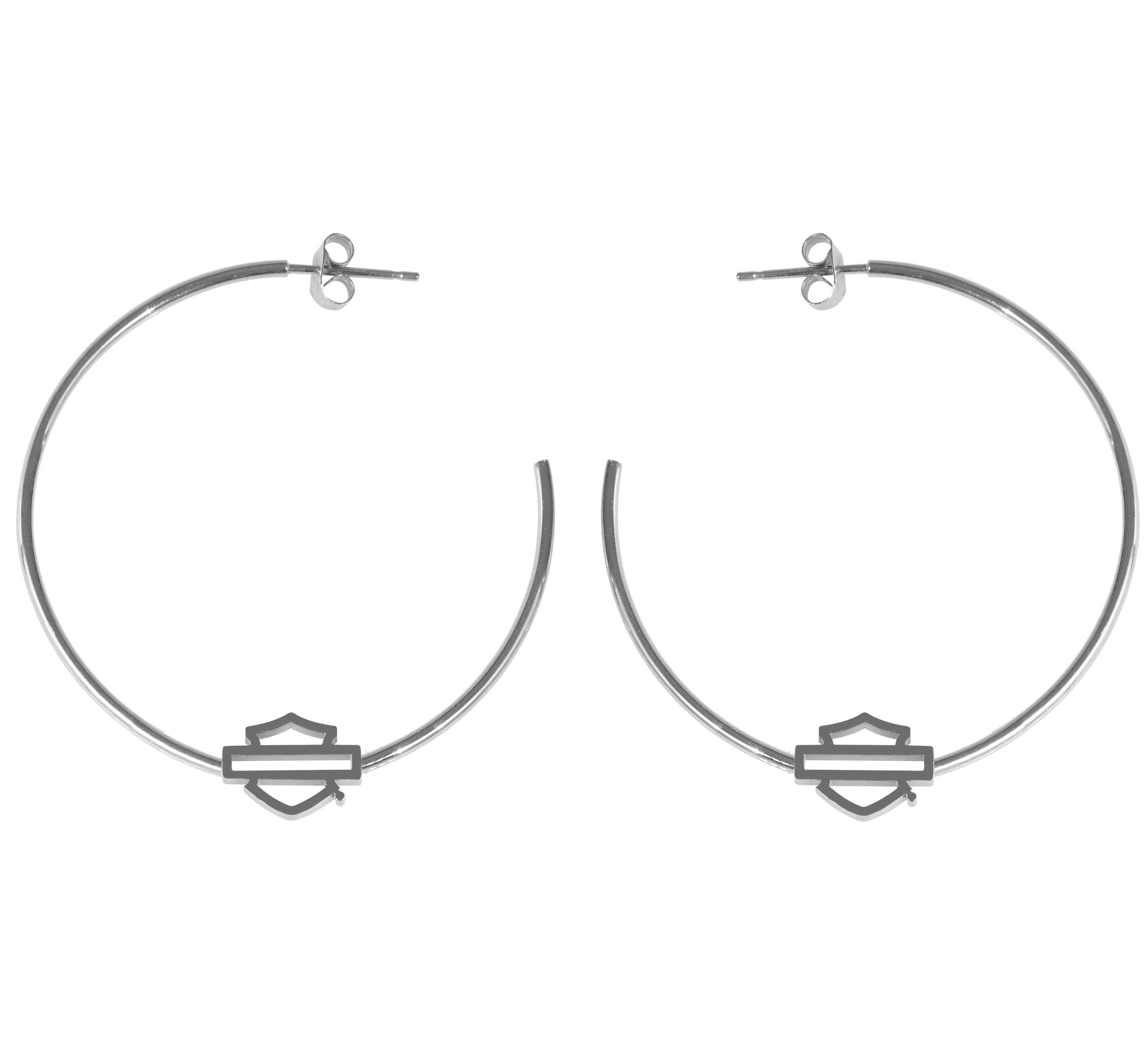 Women S Bar Shield Silver Hoop Earrings Large 98690 22vw Harley Davidson Usa