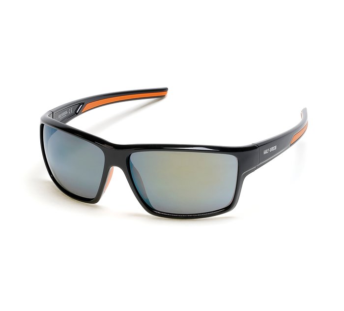 Casual Rectangular Sunglasses - Shiny Black/Orange 1