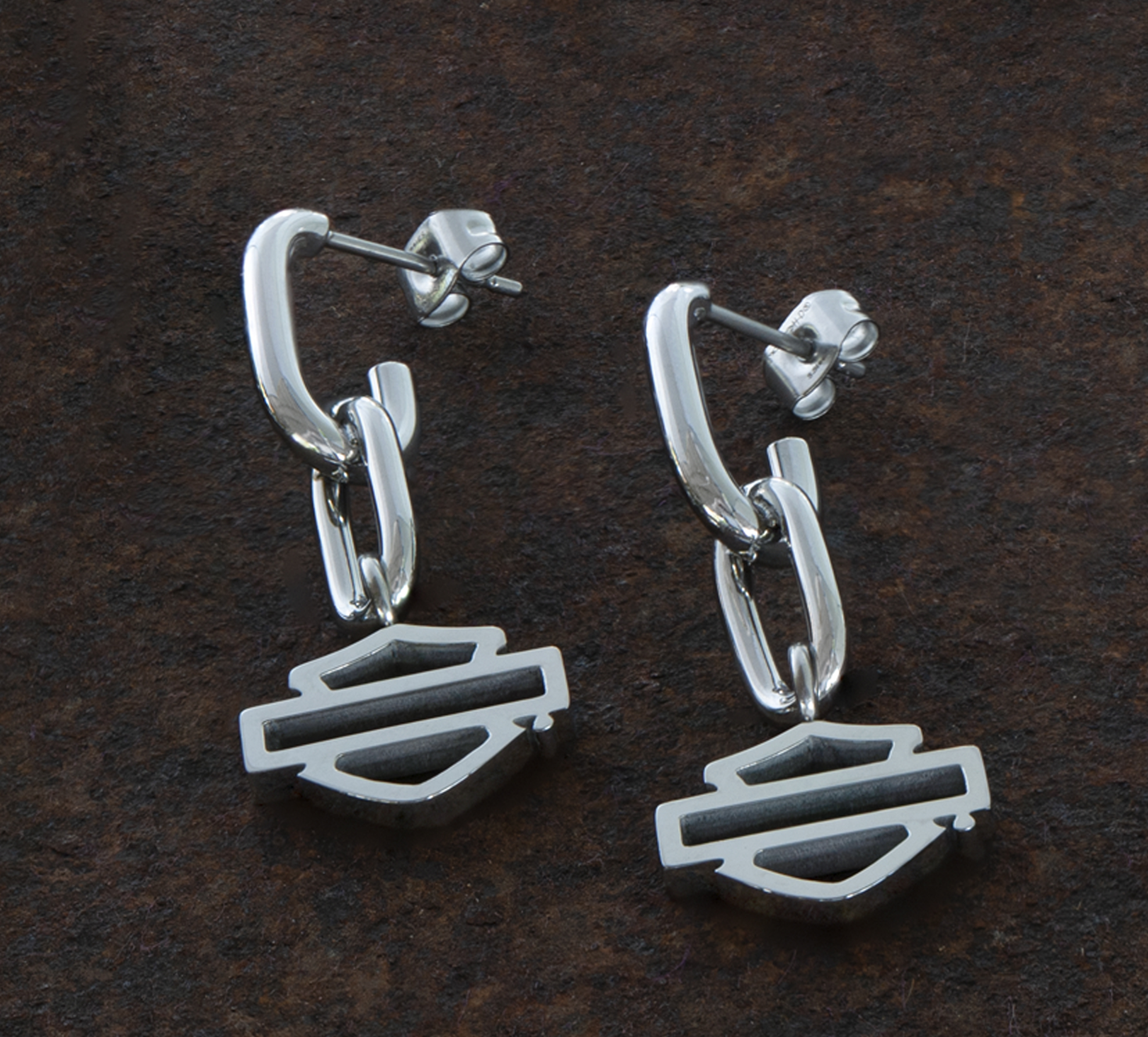 Women's Stainless Steel Bar & Shield Large Chain Drop Earrings