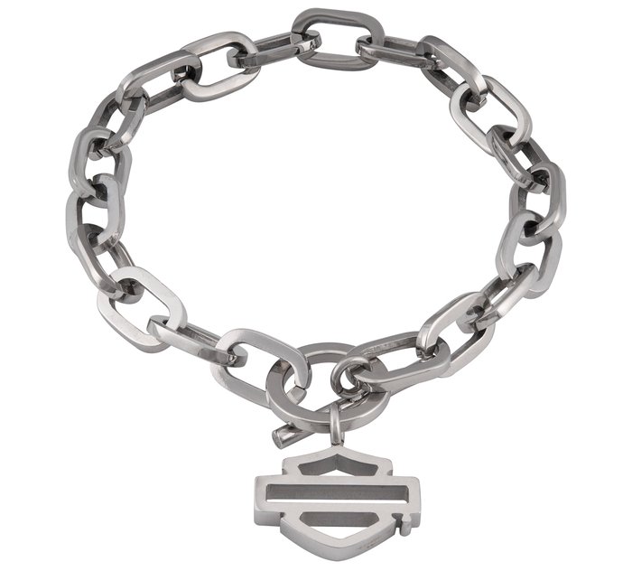 Women's Stainless Steel Bar & Shield Large Chain Bracelet 1