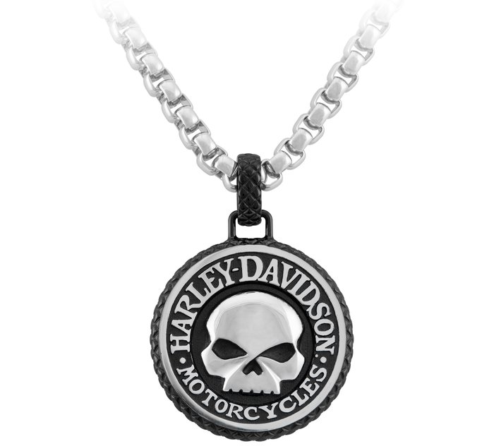 Men's Steel Double Sided Rolo Chain Skull Necklace 1